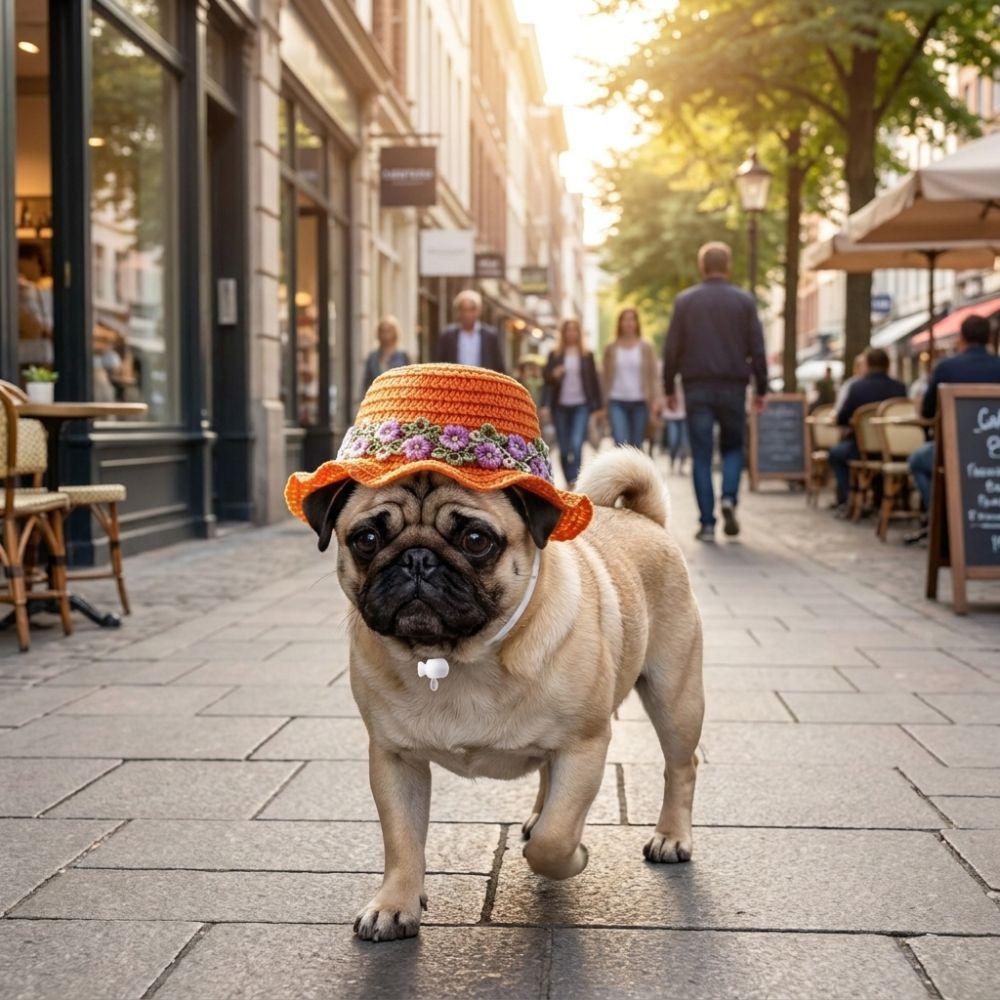 Embroidered Floral Pastoral Style Pet Straw Hat Adjustable Pet Sunshade Hat Dog Fisherman Hat Park