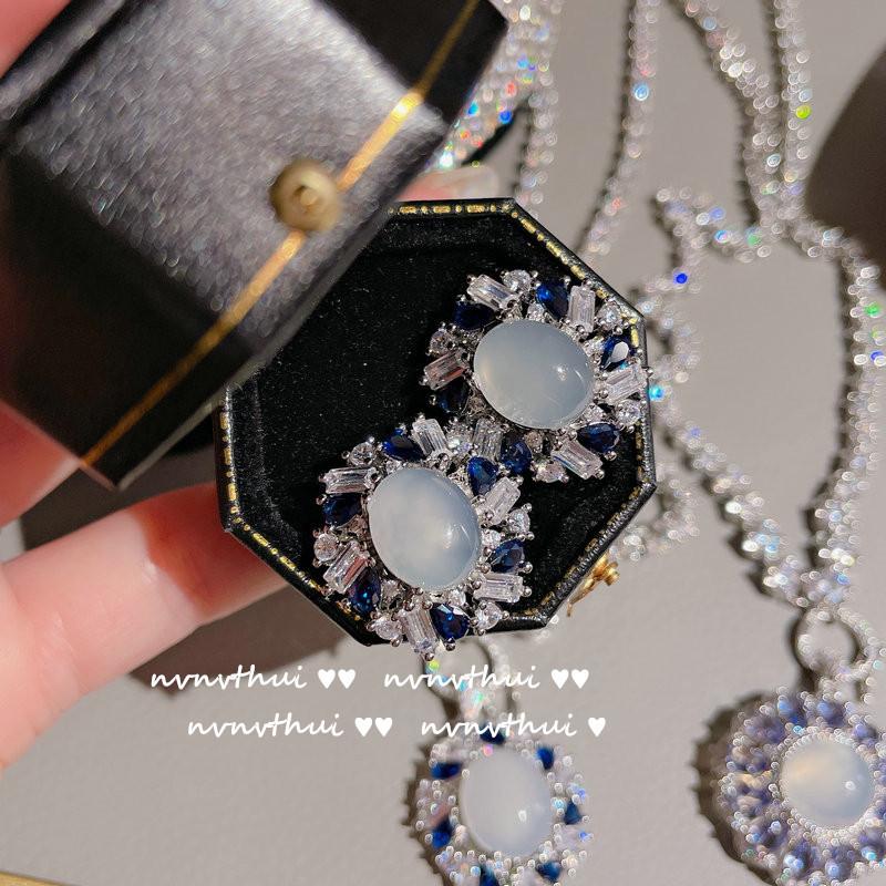 Bright Luminous Deep Sea Sapphire Necklace, 18K Gold-Plated Purple Water Drop Zircon Full Diamond Neck Chain, Ring, Bracelet.