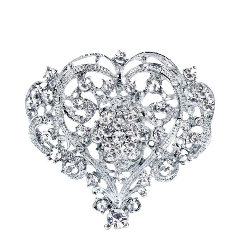 

Elegant Heart Lapel Pin for Women Rhinestone Brooch Unique Badge for Party Dress Wedding Suit Decoration