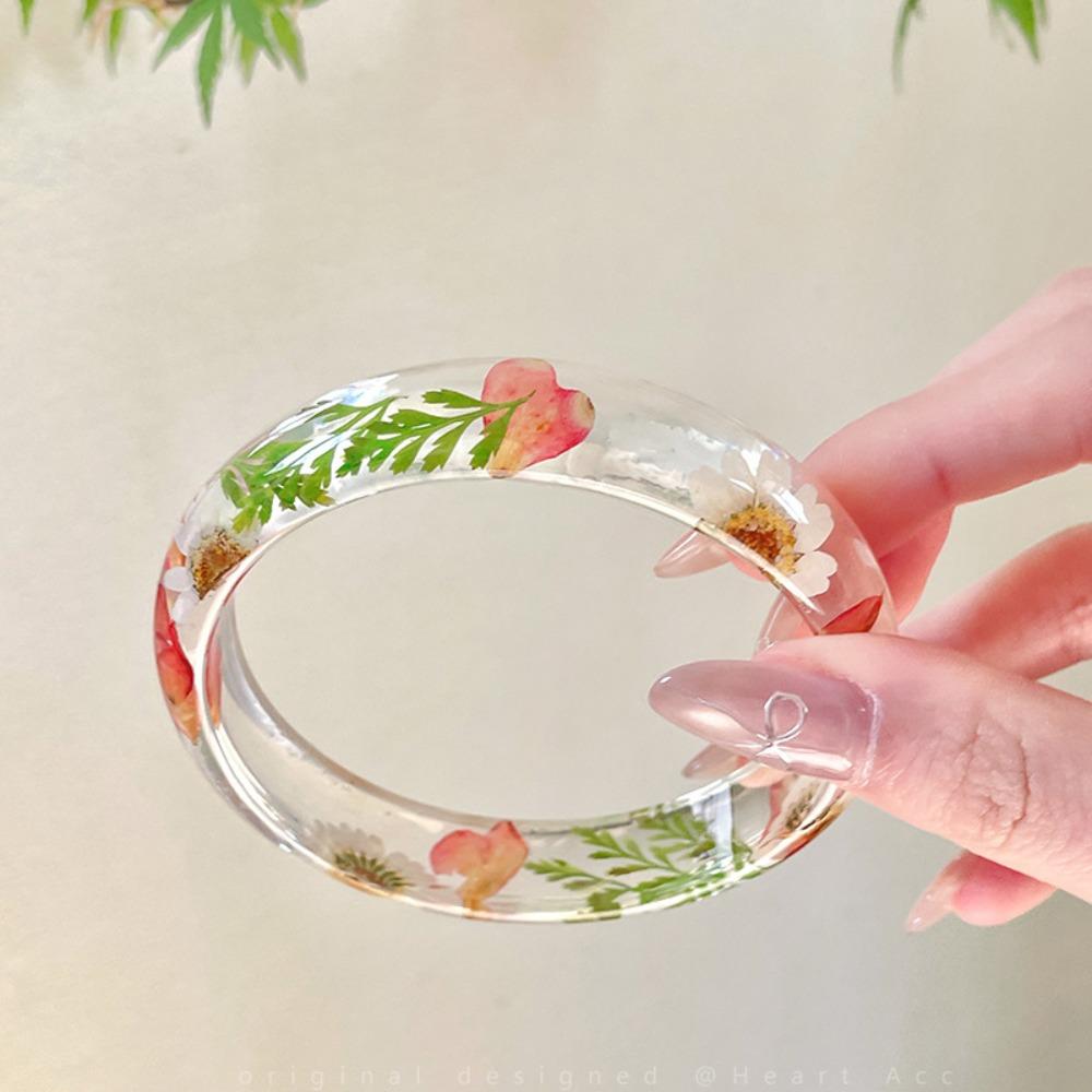 Resin Acrylic Bangle Bohemian Big Cuff Bangle Unique Natural Dried Flower Bracelet  Girls