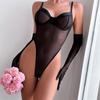Aduloty Women Sexy Lingerie Erotic Bodysuit Perspective Minimalist Basic Slim Fit Hip Lifting Glove Matching Underwear Set
