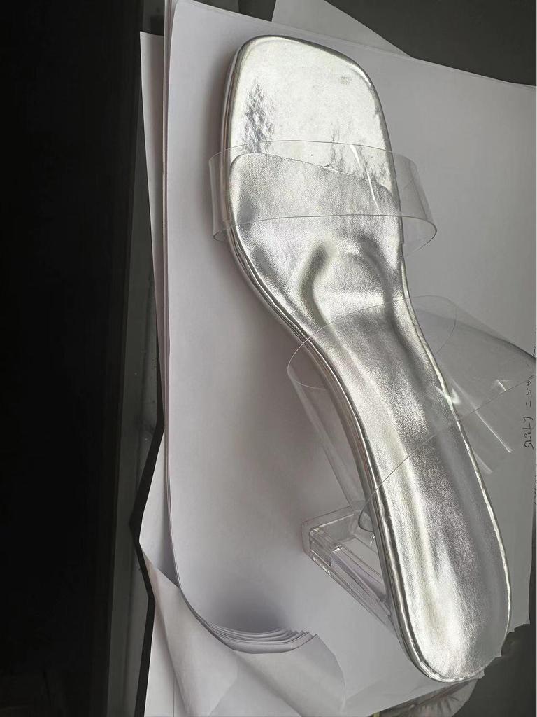 Women's Chunky Heel Summer Slippers: Transparent One-Strap, Crystal High Heel, Half-Slippers for Outdoor Wear