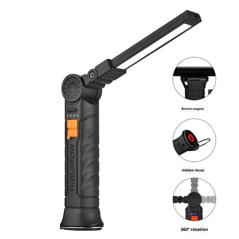 Rechargeable Led Flashlight Work Light With Magnet & Hook, Waterproof For Job Site Security Night Work Outdoor Camping Emergency