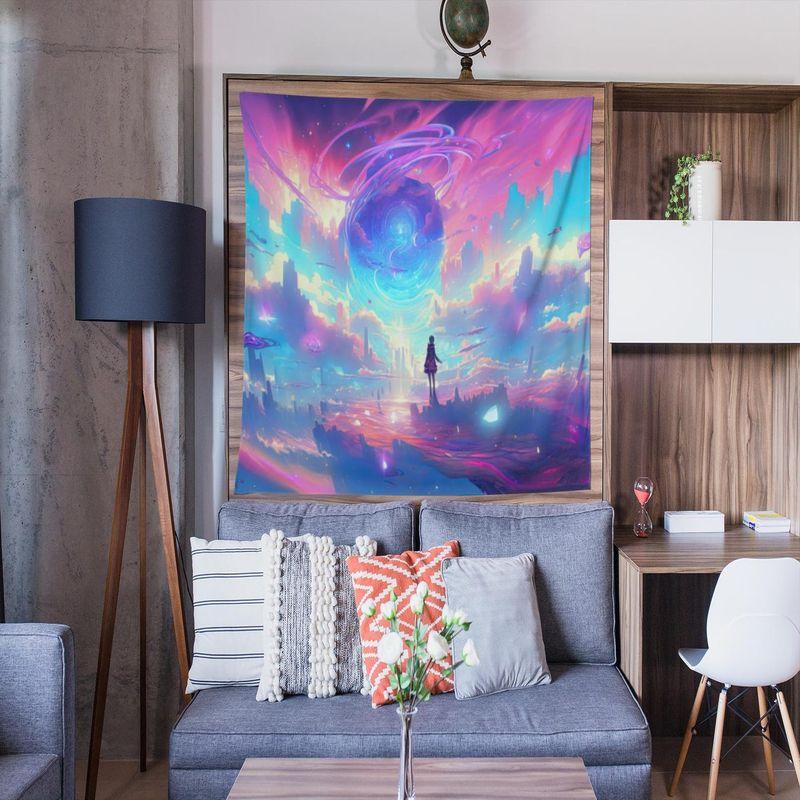 Starry Night Landscape Tapestry Psychedelic Colorful Wall Art Van Gogh Style Aesthetic Home Decor