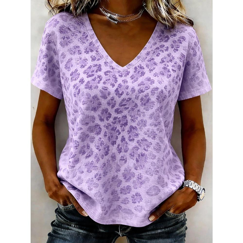 Women Summer T Shirt Leopard Print Short Sleeve Tees Casual Printed Tops