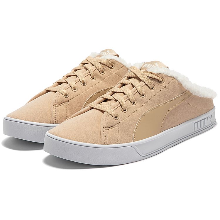 Puma Bari Mule Sherpa Fabric Slip-On Durable Low-Top Skate Shoes Unisex Sneakers Tan 375953-04