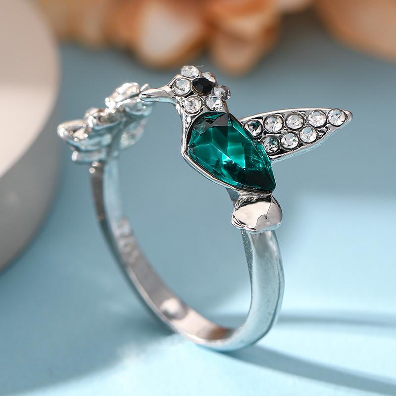 Elegant Natural Blue Stone Adjustable Hummingbird Rings for Women Glass Filled Rings Female Engagement Wedding Party Jewelry