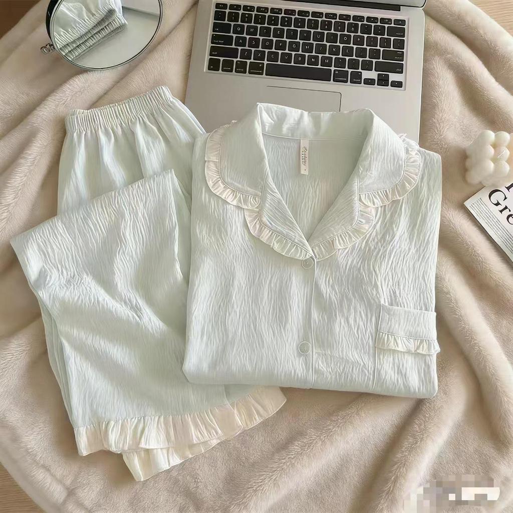 Women's Cloud Cotton Lace Pajama Cardigan Set - Spring & Autumn Collection