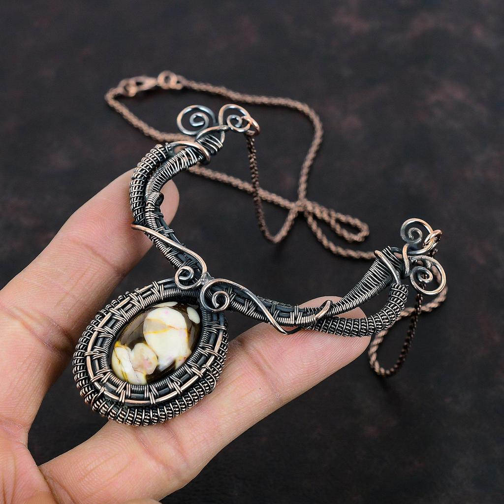 Peanut Wood Jasper Necklace Copper Wire Wrapped Gemstone Necklace Dainty Necklace Copper Wire Jewelry Handmade Decent Necklace Gifts For Her