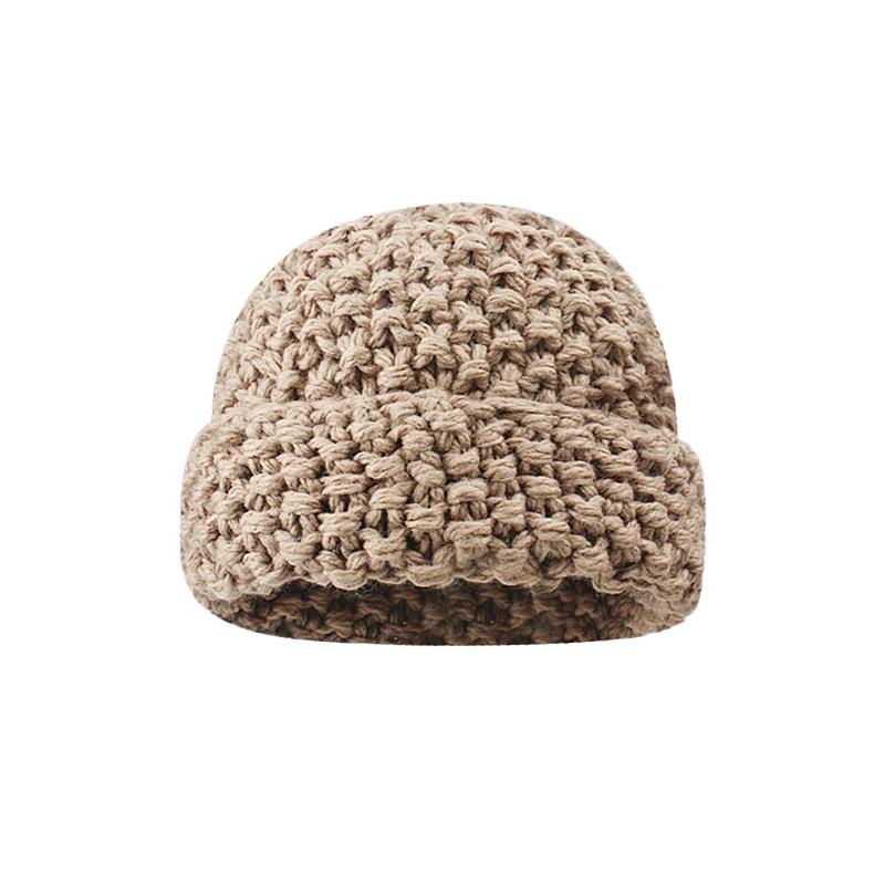 Color versatile thick thread knitted pineapple pattern wool hat women's autumn and winter thickened warm face small knitted hat