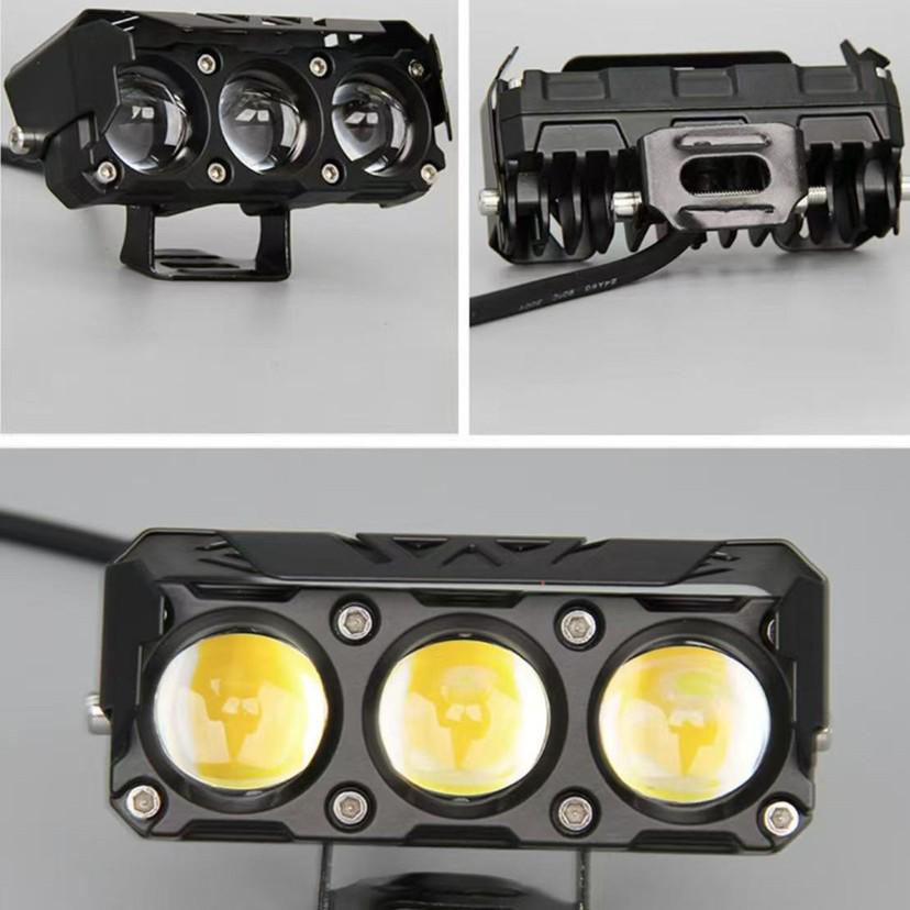 Motorcycle Three-Eye Spotlight, Dual-Color Yellow/White, Easy Installation, Outdoor Waterproof.