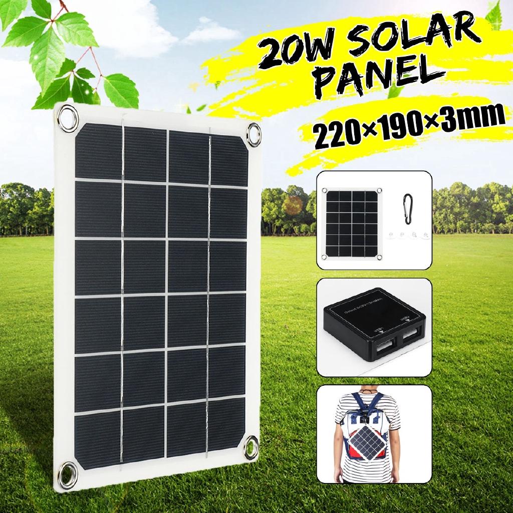 20W DC 5V  Solar Panel Charging Automotive Flexible Energy Saving Solar Panel Phone Battery Charger 5V USB 2.0 Port