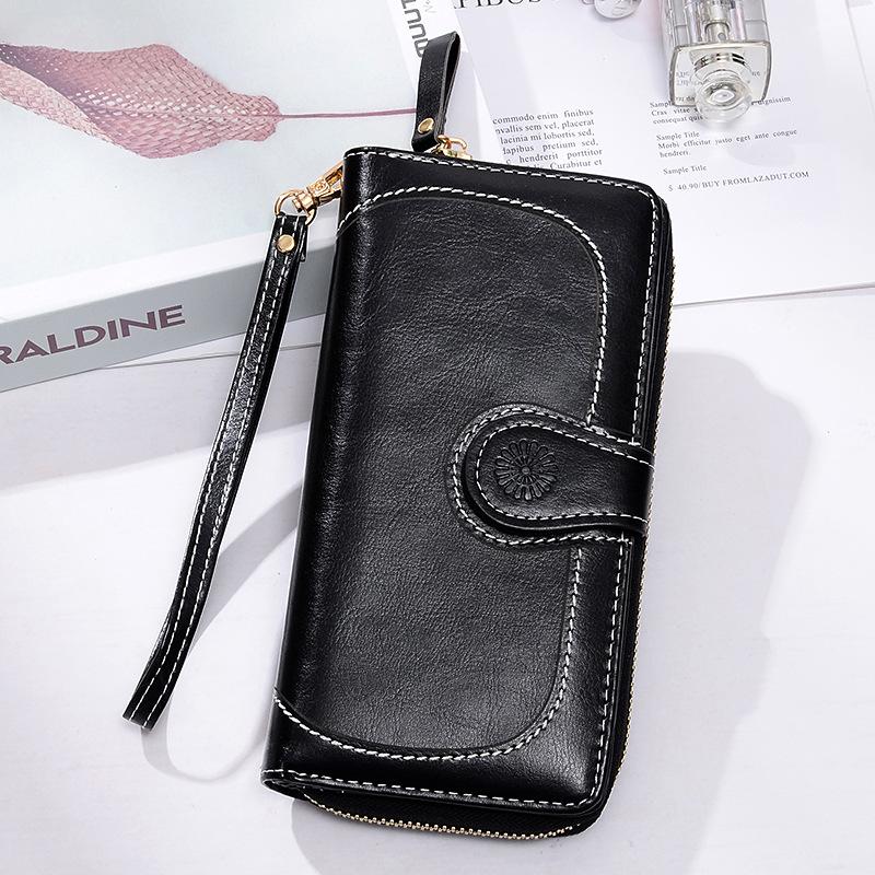 Portofel lung pentru femei, curea, geantă de bani, vintage, din piele, cu fermoar, poșetă pentru femei, poștă pentru telefon, buzunar pentru monede, portmoneu, cartera Cartera