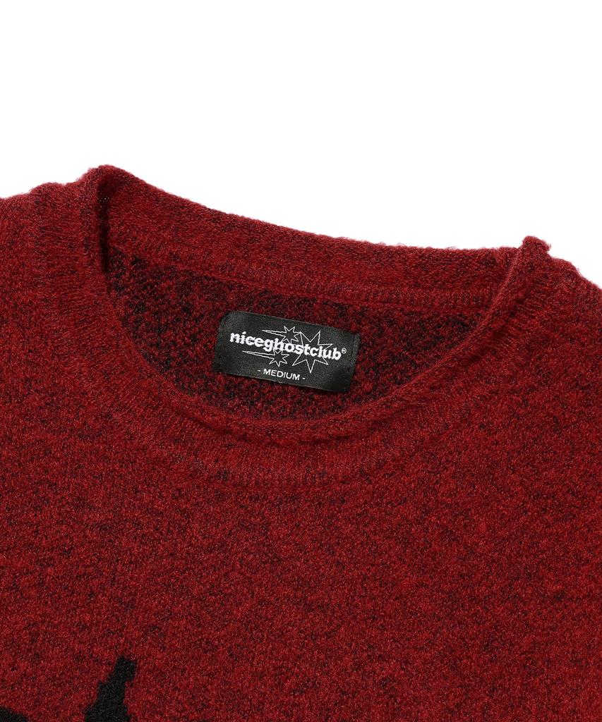 NICEGHOSTCLUB Skull Check L/S Knit Tee_Red(Ng2Efuk606A)