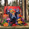 1pc Bull Flowers Outdoor Flannel Blanket, Cozy & Warm Soft Te Playful Design, Napping Camping,