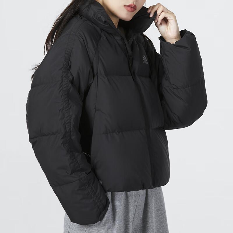 Adidas Logo Print Short Pure Color Stand Collar Down Jacket Women Outerwear Black HN2133