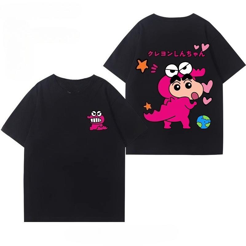 

2025 Милый мультяшный принт Крэн Шин-чан Летнее платье для родителей Взрослые женщины Короткий рукав Свободная футболка Топы Y2k Повседневная мода 4XL