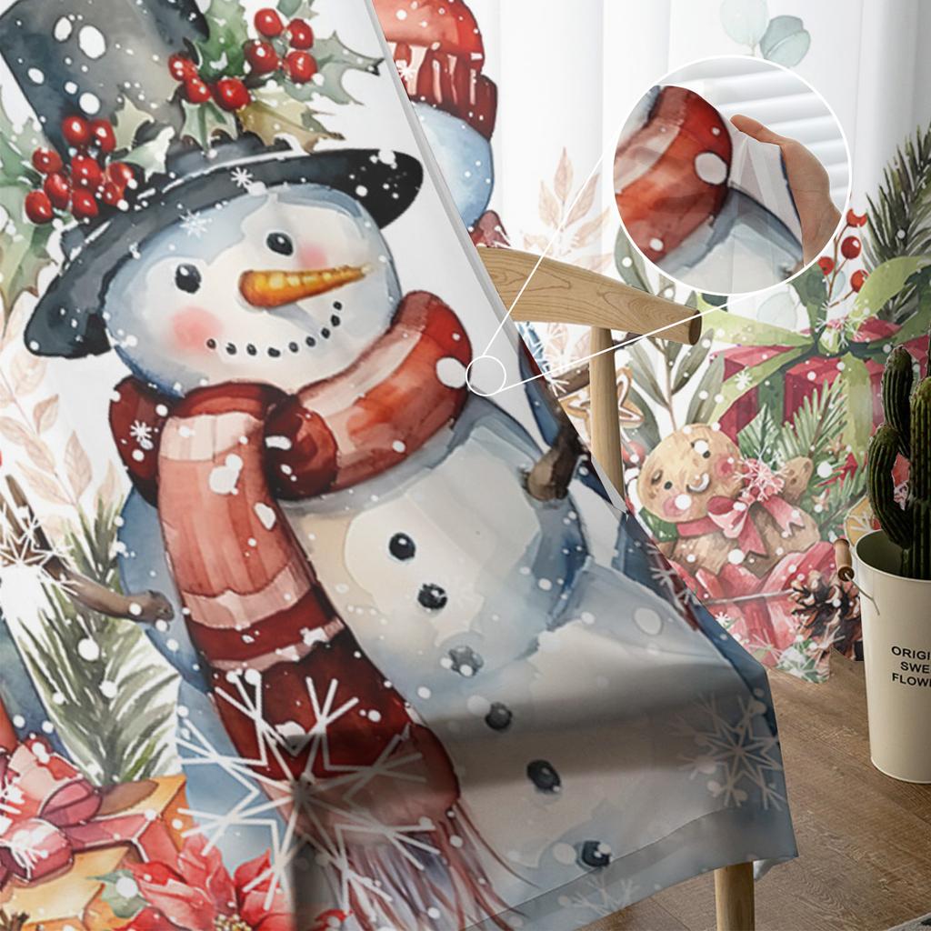 Weihnachts-Poinsettia-Kugel Tannenzweige Schneemann Transparente Vorhänge Wohnzimmerdekoration Fenstervorhänge Küche Tüll Voile Vorhänge