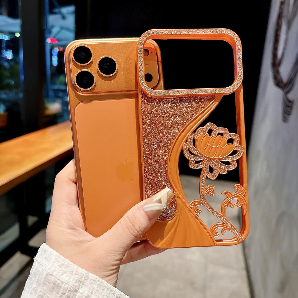 Rhinestone Lotus Flower Glitter Heat Dissipation Case for Apple 17 Pro Max/16/15