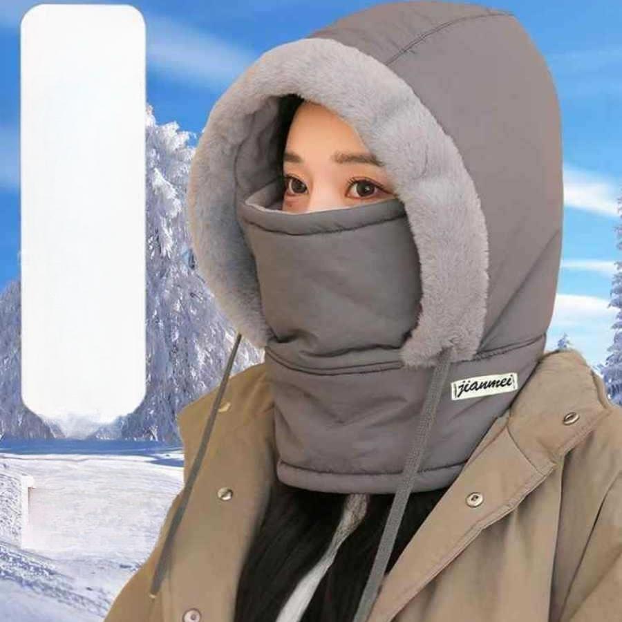 Women's Cycling Warmth Lei Feng Hat In Winter Thickened Velvet Windproof Cold Scarf Head Cover Integrated Hat Two Piece Set