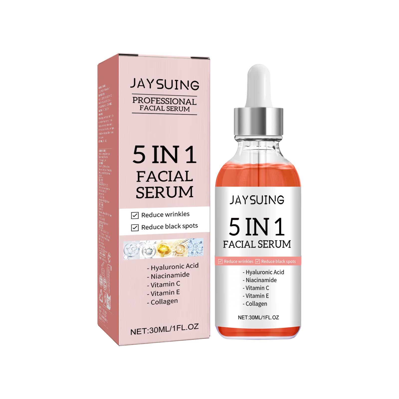 

Jaysuing 5-in-1 Facial Serum 30ml: Brightens/Restores Radiance/Deeply Hydrates/Reduces Dark Spots/Reduces Wrinkles/Firms Skin