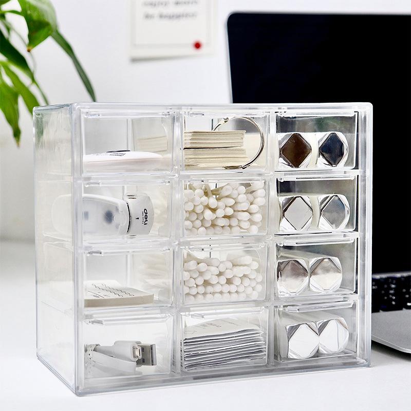 Transparent Nine Compartments Six Compartments Dustproof Drawer Desktop Storage Box Stationery Jewellery 12 Compartments Cosmetic Storage Students