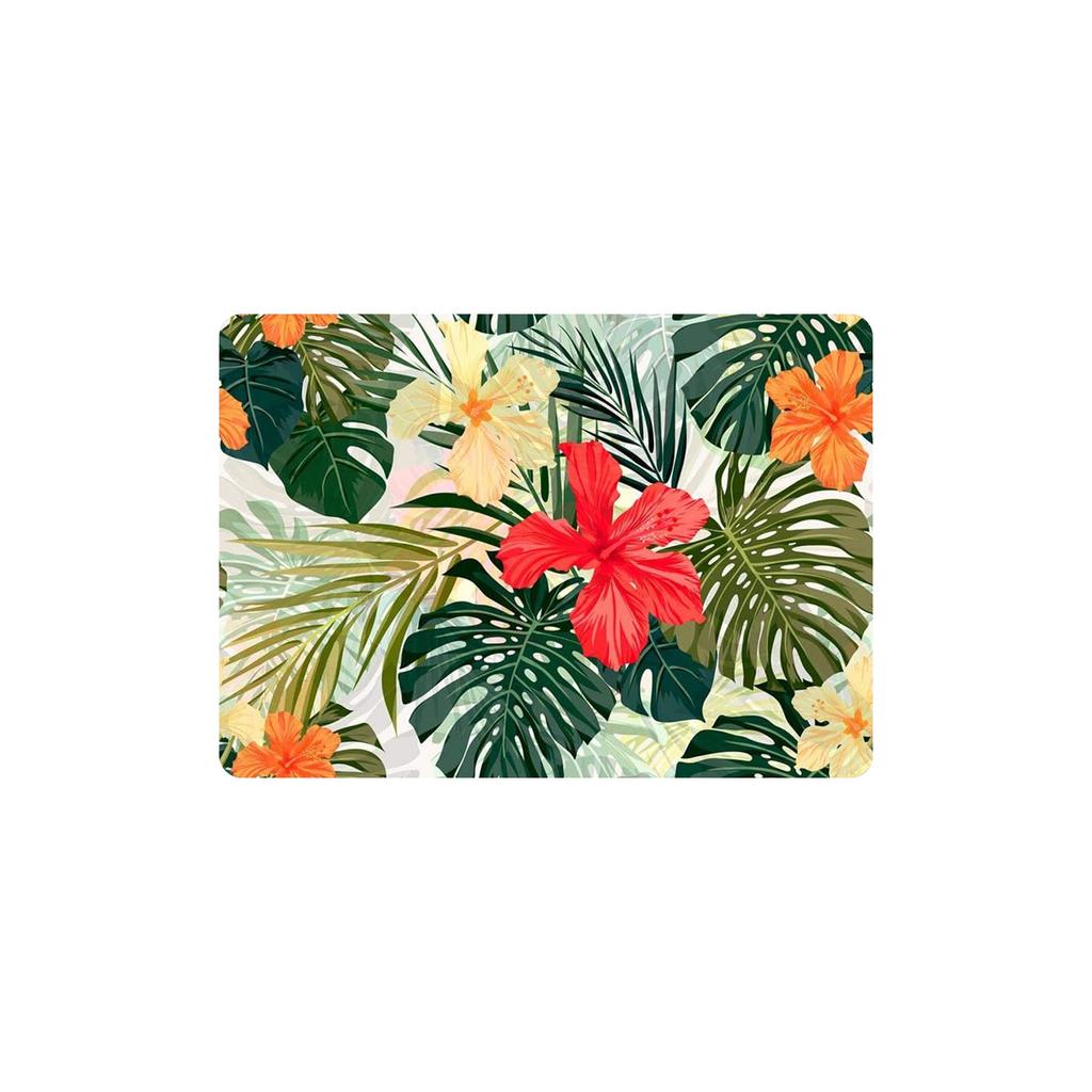 1pc Comfortable Crystal Velvet Rug][Machine Washable] Tropical Leaf And Hibiscus Flower Mat - Vibrant