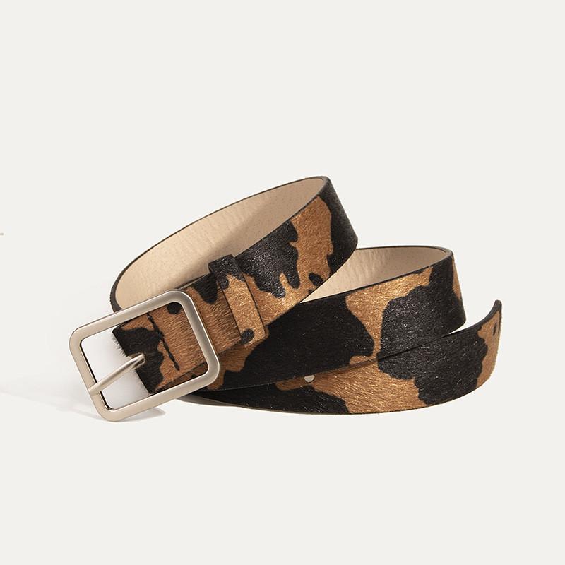 Black And White Cow Pattern Faux Leather Belt With Day Buckle For Ladies