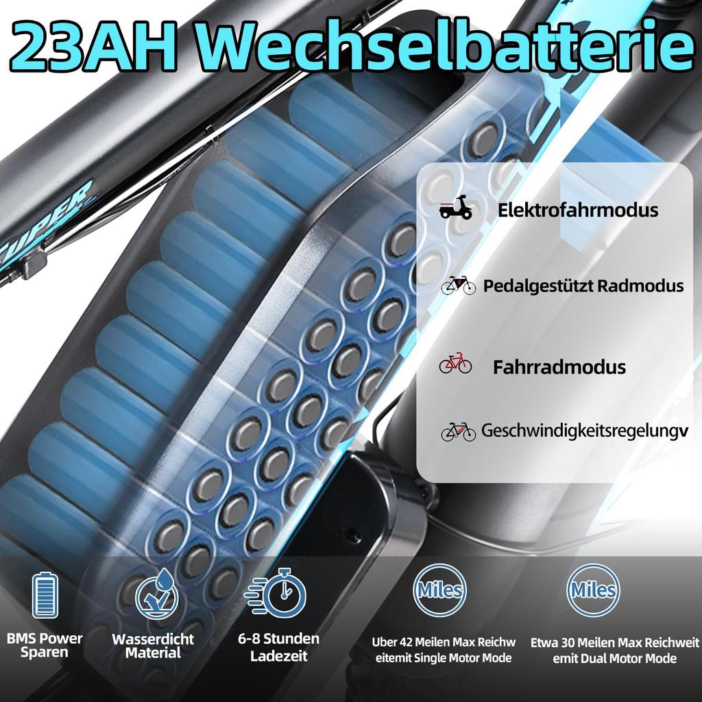 KETELES K800 Electric Bicycle 2*1000 Motors, 48V 23Ah Battery, 26*4.0 Inch Fat Tire, Hydraulic Disc Brake, Off-Road E-Bike