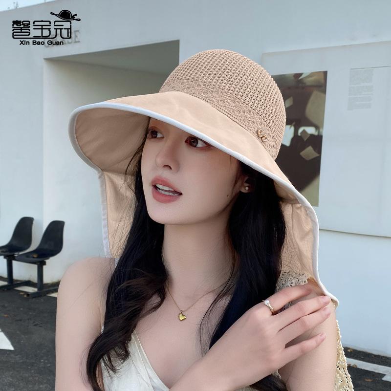 Big Eaves Shawl Neck Visor Summer Outdoor Sun Protection Hat Children Beach Travel Senior Sense Empty Top Bucket Hat