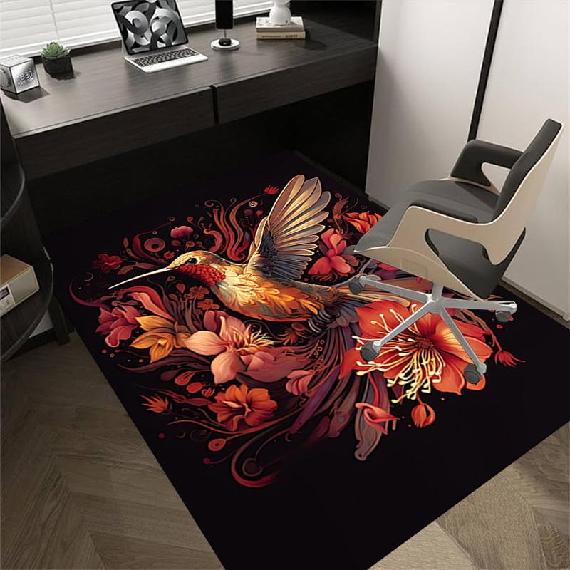 1pc Hummingbird Flowers Themed Rug for Home Decor, Non-slip Office Carpet, Chair mat, Outdoor Mat, Christmas and Halloween gifts-0731016