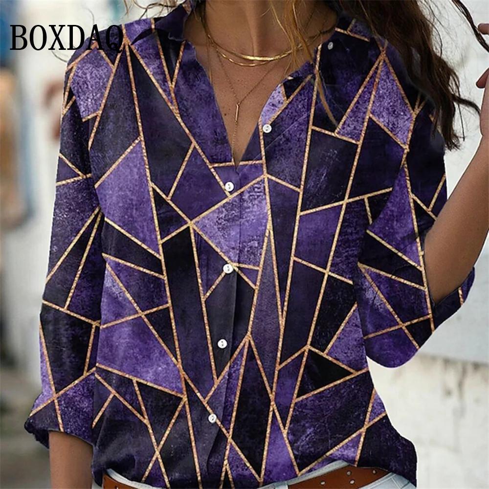 Spring Long Sleeve Button Shirts 3D Floral Printed Loose Lapel Shirt Vintage Women's Blouses Tops Summer Female Clothing 2026