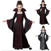 Victorian Gothic Lace-Up Witch Dress with Flared Sleeves for Girls - Halloween Costume Party Gown