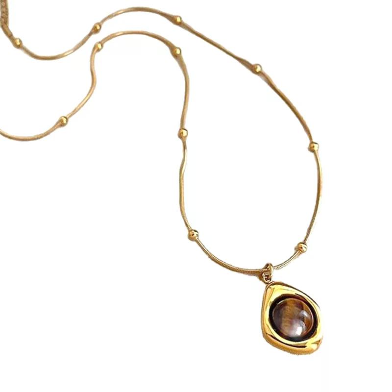 1/2 Pcs Collier Pendentif Stratifié Oeil de Tigre Style Rétro pour Femmes Filles Chaîne de Pull de Luxe Léger Bijoux Cadeaux