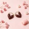 French-style coffee heart ear clip for women, niche design earrings, daily fashion, minimalist, cool style