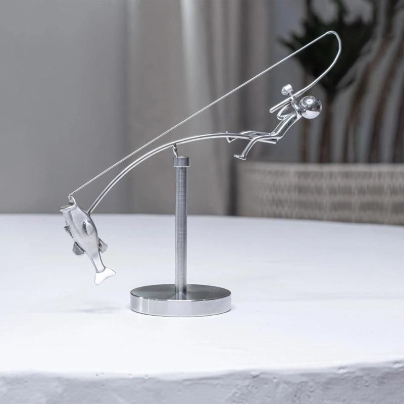 Dynamic Floating Fisherman Sculpture Office Desk Decoration Rustproof Easily Maintenance Unique Artistic Gift
