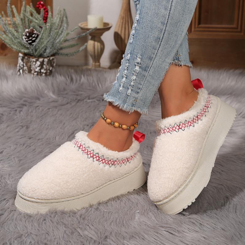Thick bottom outer wear winter bag head half slippers new ethnic style lace hairy half tray foreign trade snow cotton slippers