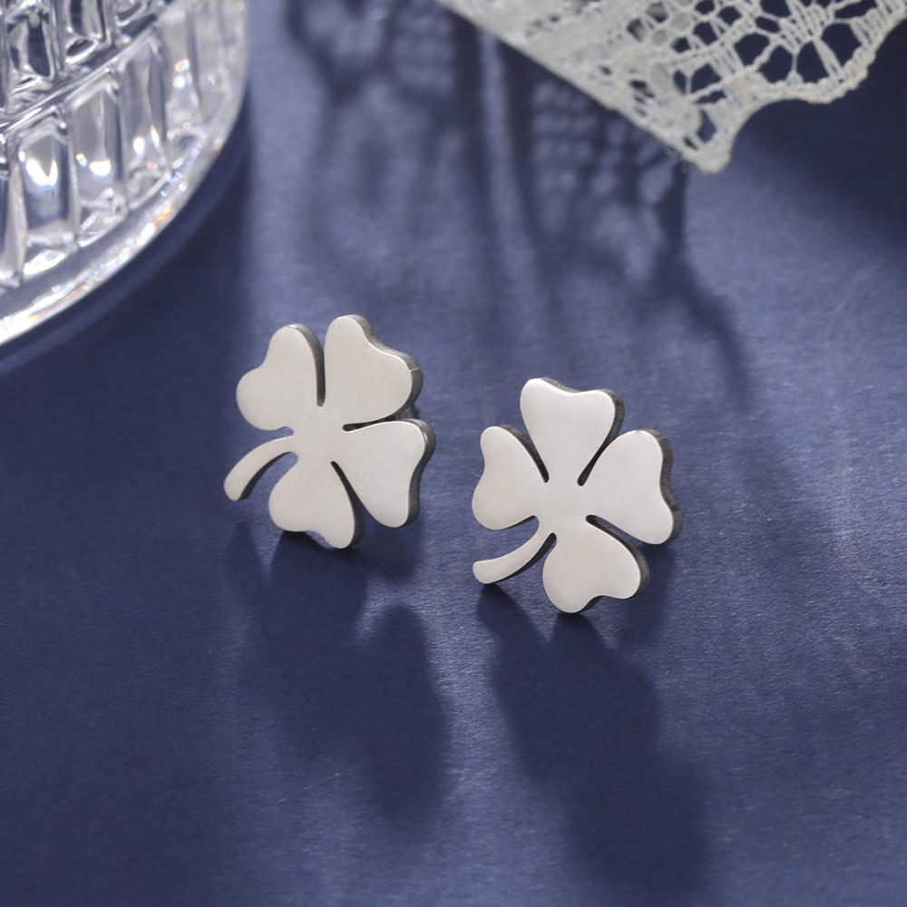 Dawapara Minimalist Four Leaf Clover Stud Earrings for Women Girls Sunflower Good Luck Gift Stainless Steel Irish Jewelry