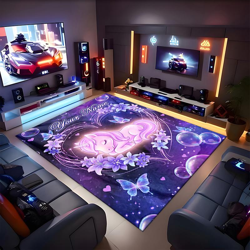 1PC Custom Name Unicorn Dreams Flowers Theme Floor Mat Ideal for Living Room, Game Rooms, Office, Bedroom,Floor Mat Playful Design