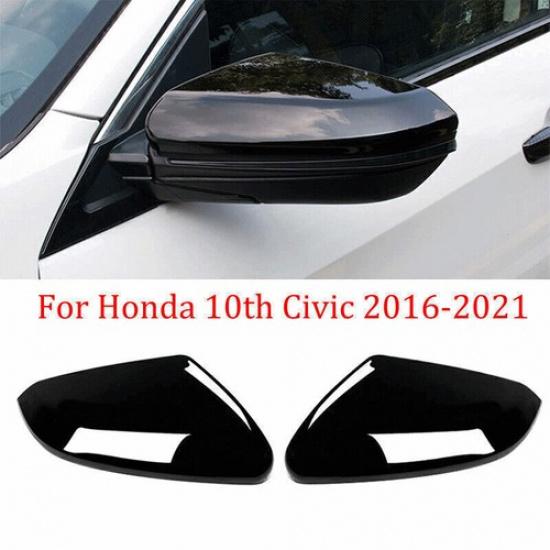 Gloss Black For Honda 10th Civic 2016-2021 Rearview Side Mirror Cover Cap 1Pair