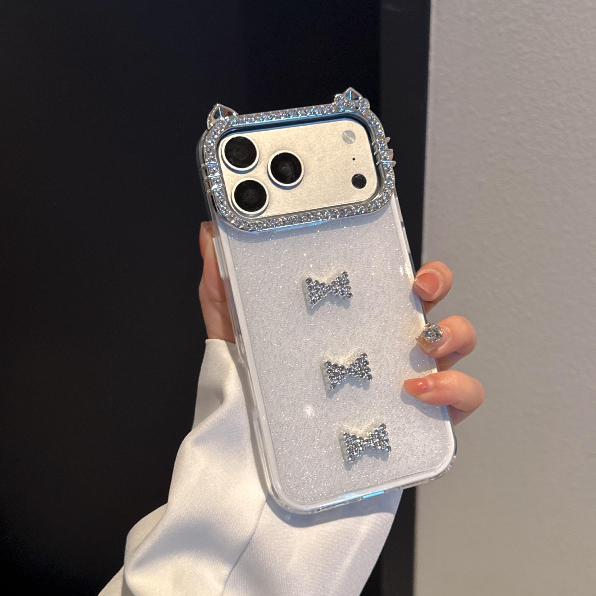

Glitter Cat Ear Bow Case for Apple 17 Pro Max/15/11/14 Phones 17 Pro