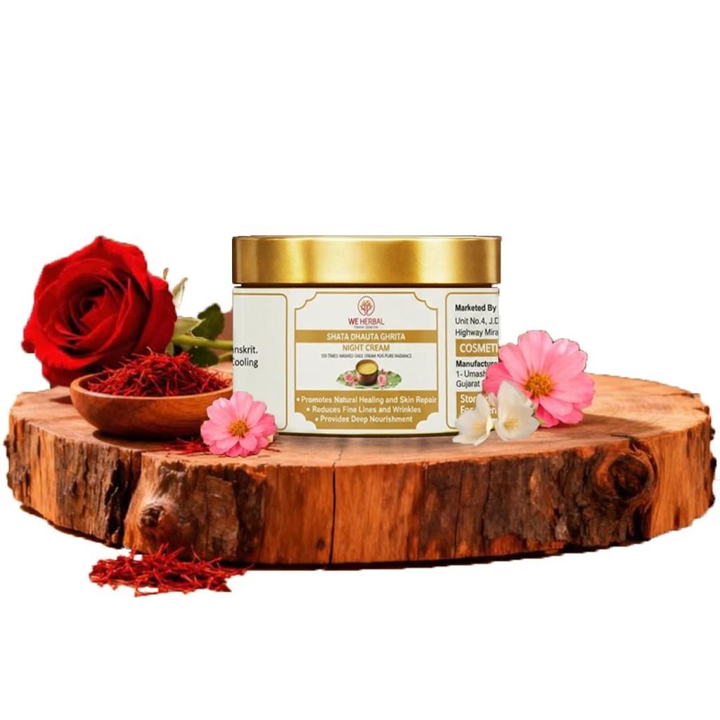Crema Facial Shata Dhauta Ghrita de We Herbal 50g para Mujeres y Hombres, Crema Facial Antienvejecimiento para Curación de la Piel, Reafirmante, Brillo Iluminador y Tono Uniforme, Profundo
