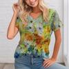 Women's V-neck Digital Printed Top Summer Short Sleeved Loose Women's Floral T-shirt