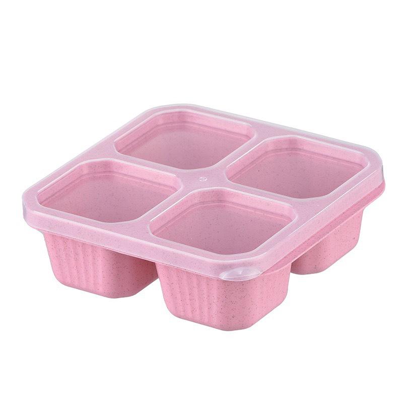 Quadratische Trenn-Bento-Box Wiederverwendbarer 4-Fächer-Lebensmittelbehälter Snack-Nüsse Mit Deckel Weizenstroh-Lunchbox Küchenzubehör