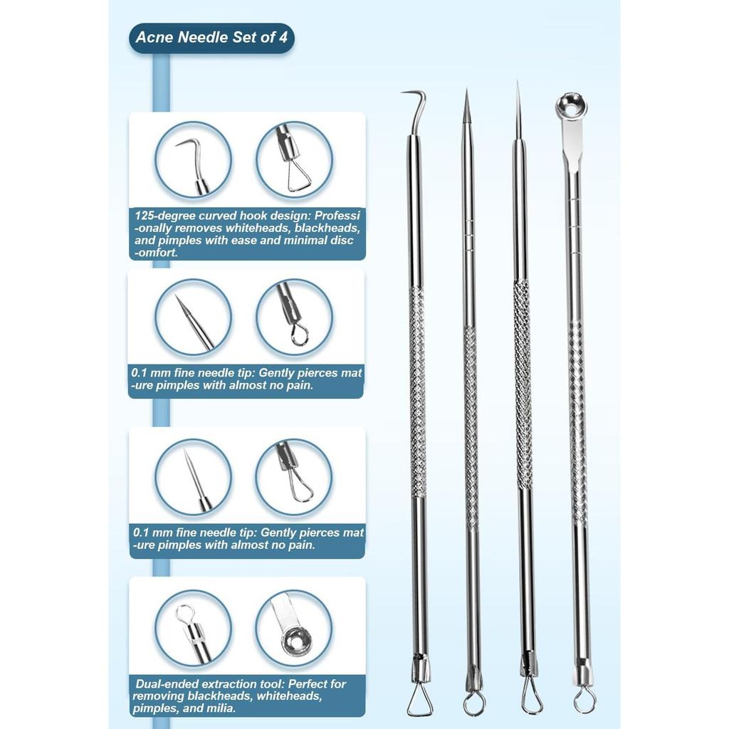 Sada nástrojů na odstranění černých teček z nerezové oceli, kvalitní extrakce černých teček / bílých teček / MI2 / odstraňovač pupínků na obličej