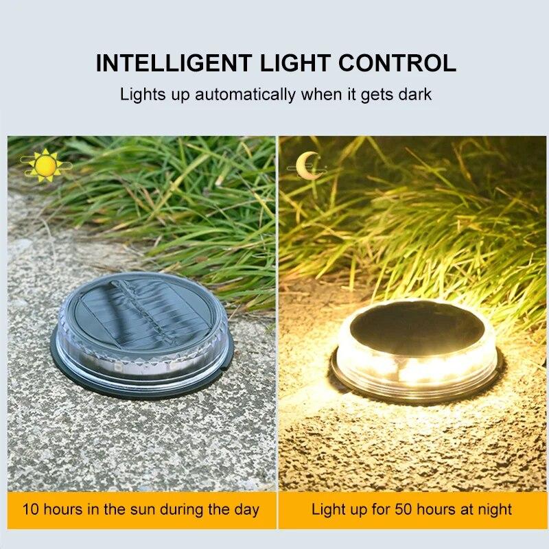 4PCS 1200mAh Round Solar Night Security Disk Powered Led Garden Lawn Light Walkway Outdoor Landscape Ground