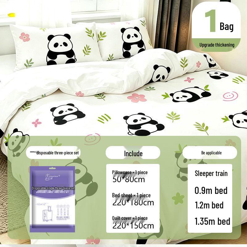 Purple Disposable 4-Piece Non-Woven Bedding Set: Bed Sheet & Duvet Cover for Hotel or Travel. Ideal for Comfortable, Naked Sleeping.