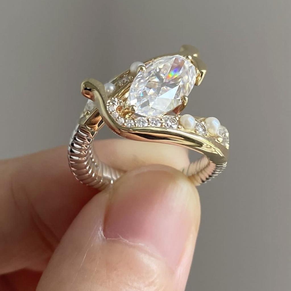 1Pc Fashion Synthetic Zircon and Imitation Pearl Fashion Multifunctional Ring