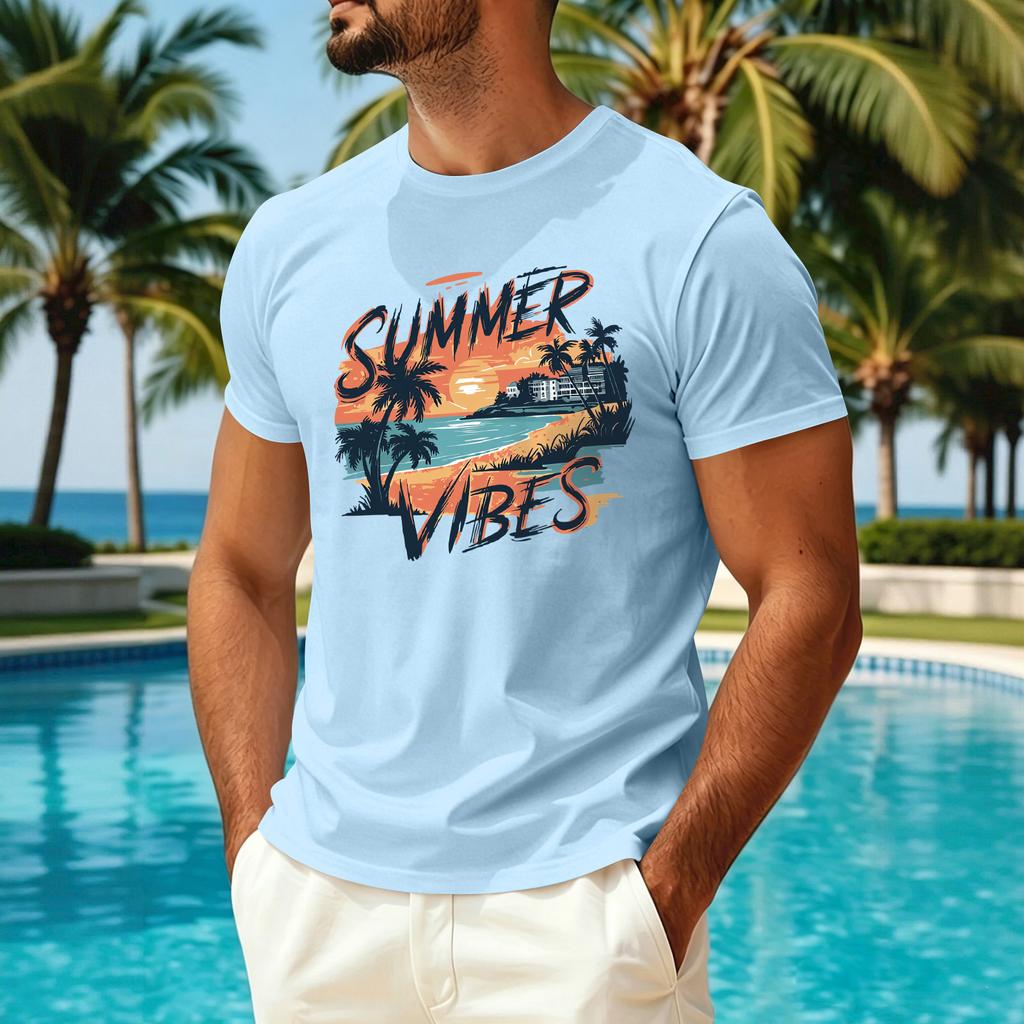 Men’s Summer Short Sleeve Crew Neck Ice Silk T Shirt with Hawaiian Print Casual Sun Protection Quick Dry Top