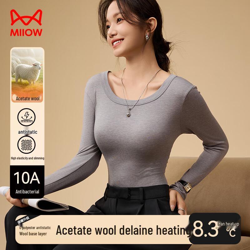 

Mao Ren Женский топ базового слоя из термовелюра с длинным рукавом и круглым вырезом, вязаный из шерстяной смеси 2XL